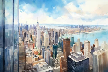 Printed roller blinds Watercolor painting skyscraper AI generated illustration of a watercolor painting of New York cityscape
