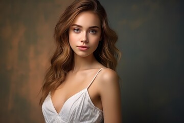 Hyper-Realistic Portrait beautiful girl in White Dress