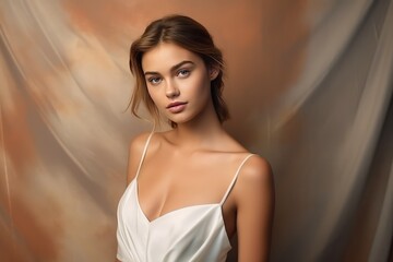 Hyper-Realistic Portrait beautiful girl in White Dress