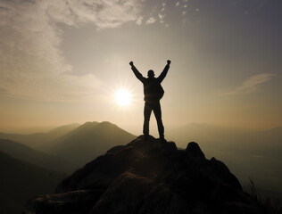 Silhouette of a successful person reaching the top