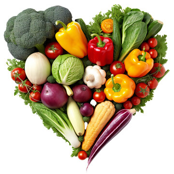 Heart shape by various vegetables isolated on transparent