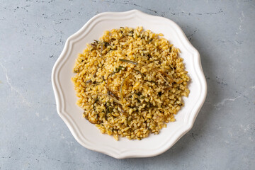 Herbed bulgur pilaf. 