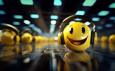 Friendly call centre worker.  Smiley face. Emoji. Friendly customer service. Cute mascot. Computer help. Friendly robot. Automated call centre worker. AI bot. Artificial Intelligence.