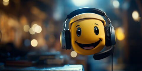 Friendly call centre worker.  Smiley face. Emoji. Friendly customer service. Cute mascot. Computer help. Friendly robot. Automated call centre worker. AI bot. Artificial Intelligence.