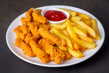 Homemade Crispy Chicken Tenders and French Fries