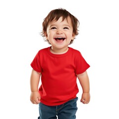 Happy Toddler Modeling Blank Red T-shirt cute laughing or smiling face
