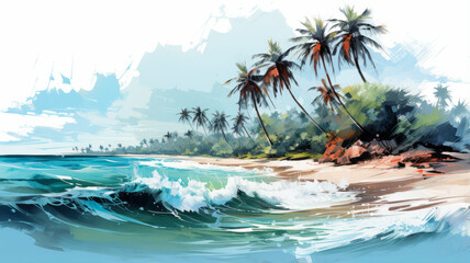 vector art of Holiday summer travel vacation illustration - Watercolor painting of palms.generative ai