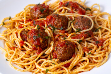 Spaghetti with meatballs and tomato sauce, Italian pasta