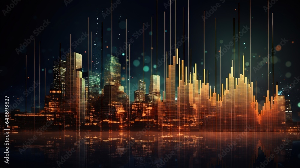 Poster digital cityscape: a futuristic cityscape is illuminated by a vibrant digital network of data and co