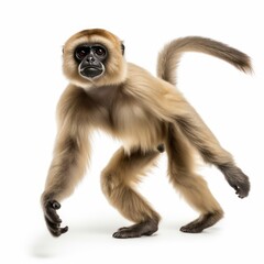  a Gibbon monkey dancing isolated on white background