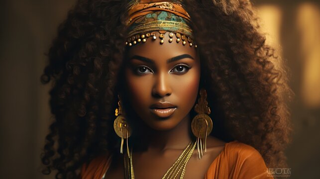 portrait belle femme noire africaine avec foulard dans cheveux