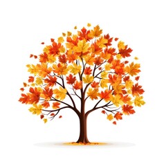 A  tree with yellow and orange colored leaves isolated on white background