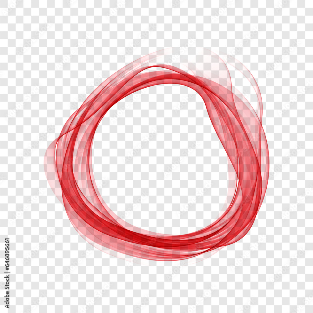 Poster transparent smooth flow of red smoky wave in a circle. abstract design element, frame.