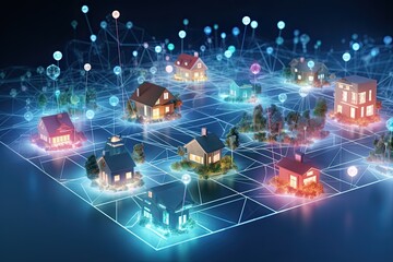 Fototapeta premium Home network connection technology with internet of thing. Generative AI