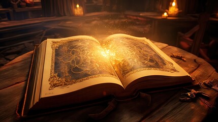 Book with candle. AI generated art illustration.