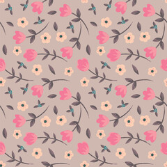 Hand drawn floral flower seamless pattern.
