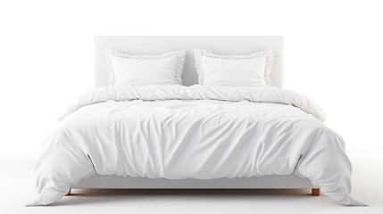 White bed with bedding isolated on white background.