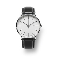 Elegant Wristwatch with Leather Strap on White Background