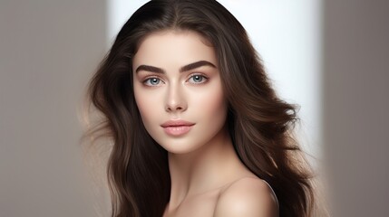 Fototapeta premium Beautiful young woman with clean fresh skin Face care, facial treatment, commercial concept.