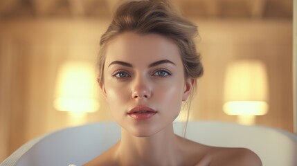 Obraz na płótnie Canvas Close up beautiful woman face skincare and makeup
