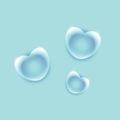 Realistic blue glass heart red background. Love concept. Valentine's day collection of blue color hearts. Happy Valentine's day