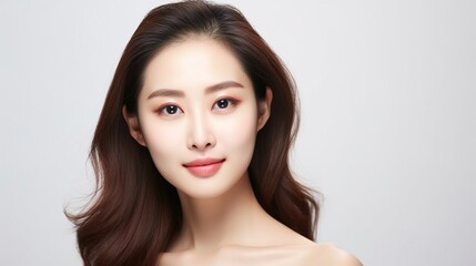 Fototapeta premium Asian beauty with exquisite healthy glow skin facial with clean fresh skin Face care, facial treatment, commercial concept.