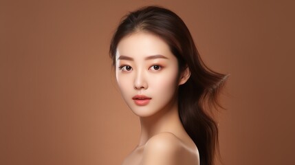 Beautiful young Asian woman with bright skin and with clean fresh skin Face care, facial treatment, commercial concept.
