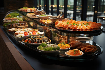 buffet with food in all inclusive hotel