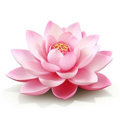Lotus Flower with Light Pink Petals and Reflection on isolated on White Background 