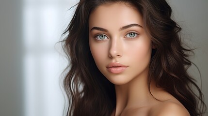 Fototapeta premium Beautiful face of young white woman with a clean skin. Skin care concept