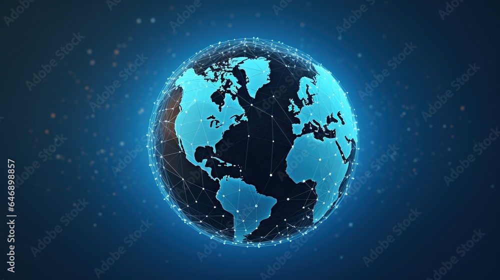 Poster global social network. future. vector. blue futuristic background with planet earth. internet and te