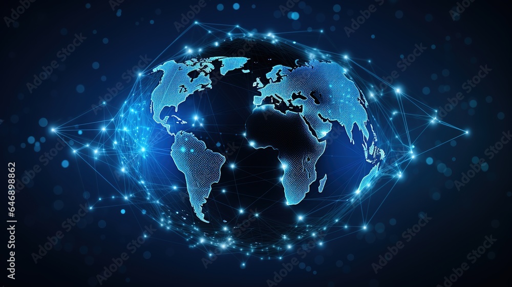 Poster planet earth. abstract technological rings in the orbit of the planet. global communication system a