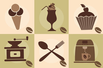 coffee vector illustrations simple minimalistic flat design style. design elements for projects, coffee bean packaging, different coffee preparing tools, trendy boho cafe branding doodles