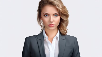 portrait of a business woman looking camera on white studio background