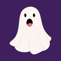 Cute ghost. Childish spooky boo character with a terrible expression on his face. Scary ghost for halloween day isolated. Cute cartoon spooky character. halloween Ghost in flat style. Vector