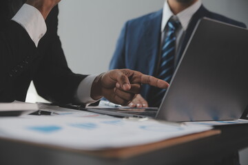 Obraz premium Financial Business woman analyze the graph of the company's performance to create profits and growth, Market research reports and income statistics, data,repotr,Financial and Accounting concept.