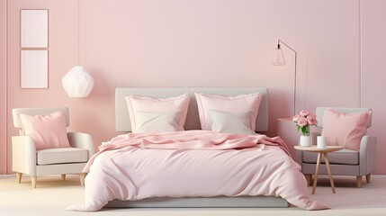 a pastel pink bedroom interior in a home mockup.