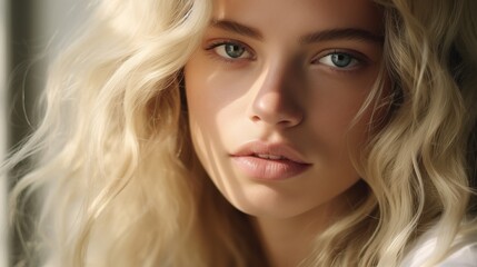 Naklejka premium skincare model's face, smile, and beauty are set against a white background.