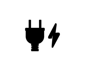 Electrical plug with lighting symbol and cable black icon design. Plug with wire simple glyph pictogram symbol vector design and illustration.