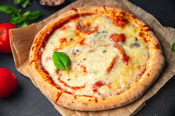 pizza four cheeses slice cheese fast food ready to eat meal food snack on the table copy space food background rustic top view