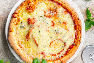 pizza four cheeses slice cheese fast food ready to eat meal food snack on the table copy space food background rustic top view