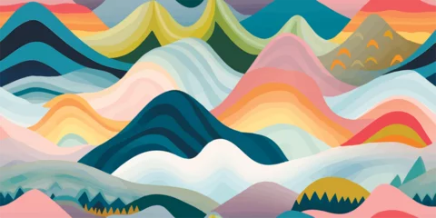 Abstract mountain landscape seamless pattern. Colorful wave background set with geometric textures and nature environment shapes.