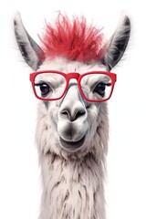 Fototapeta premium Comic Portrait of Funny Llama with Pink Forelock and Glasses