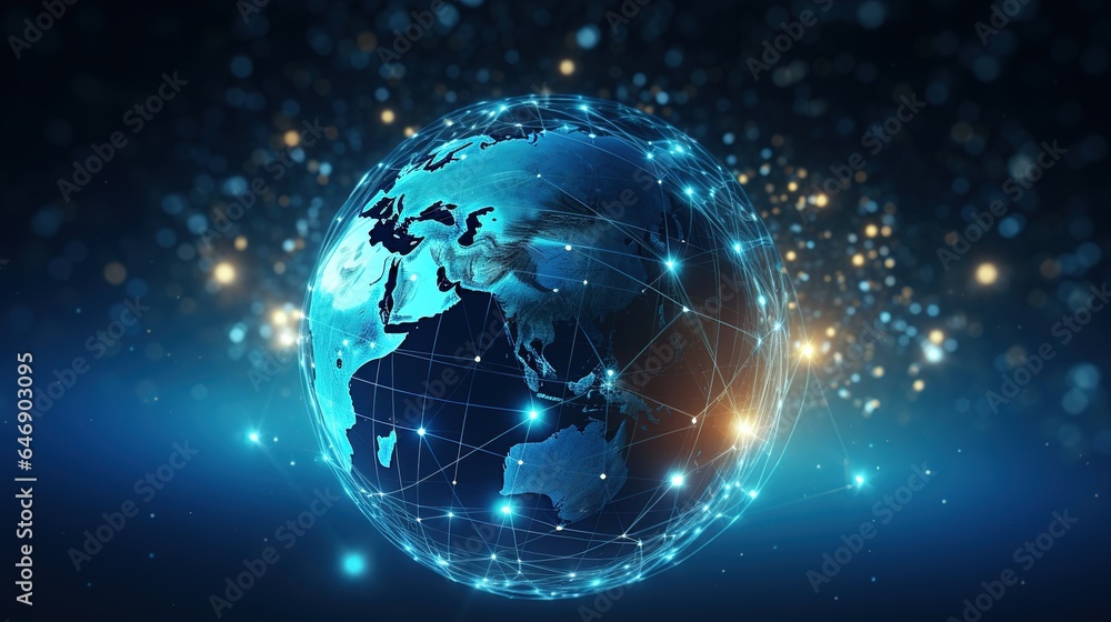 Poster global communication network in space, global information exchange via the internet, and connected s