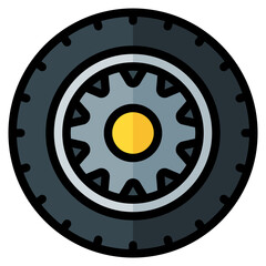 Wheel. Vector filled line icon of a car or automobile, symbolizing a machine for driving. It is presented in a filled line style, suitable for mobile concepts and web design