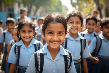 Indian little school children group smiling