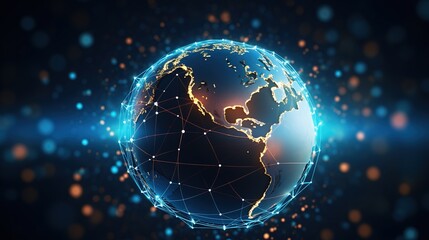 Obraz premium Global communication network in space, global information exchange via the internet, and connected satellites for finance. generative ai