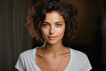 Beautiful and gorgeous young woman with short hairstyle