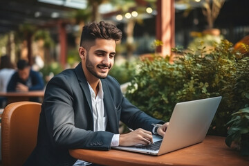Businessman or corporate employee using laptop