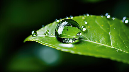 Sustainable environment concept,Green leaf with water drop, carbon footprint and carbon credit to limit global warming from climate change. Generative AI